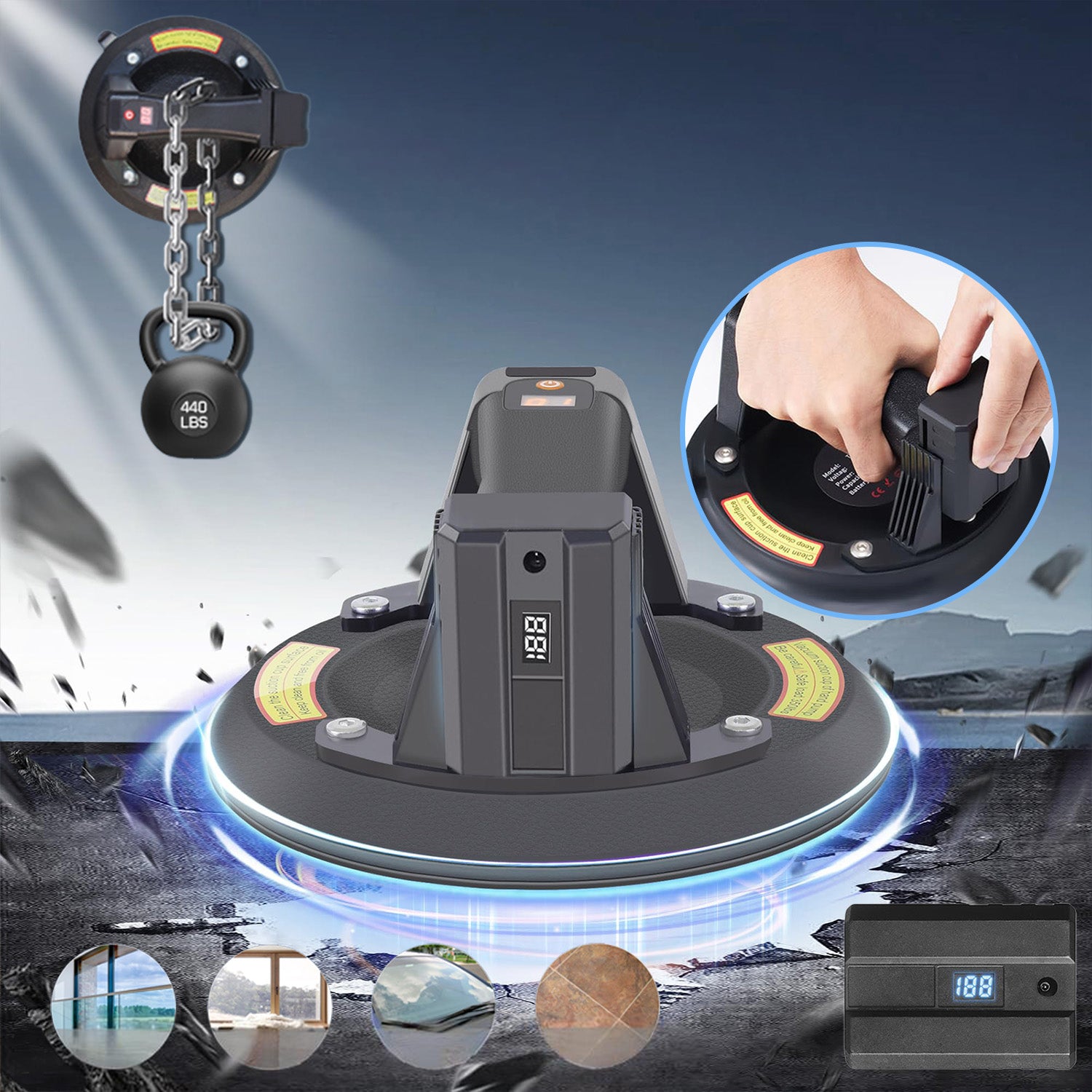 SET ELECTRIC VACUUM SUCTION CUP FOR STONEWARE TILES HANDLE AKU Brand no brand