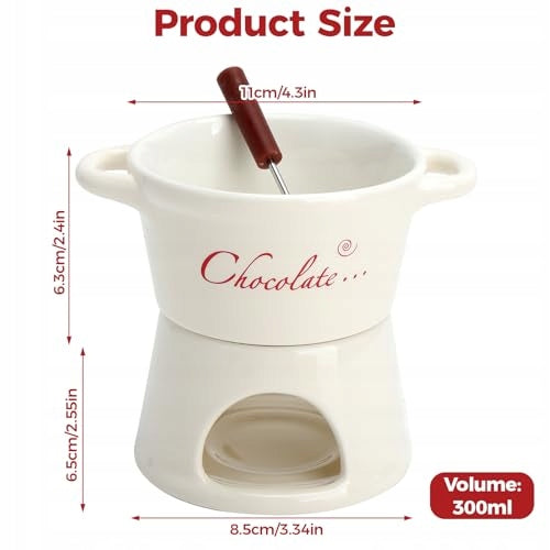 SET FONDUE CHOCOLATE CERAMIC 300 ML WITH FORK GIFT wooden Capacity 0.3 l