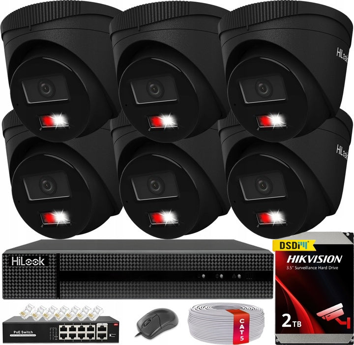 SET FOR 6 MONITORING CAMERAS 6MPx 3K+ HILOOK BY HIKVISION BLACK POE 2TB