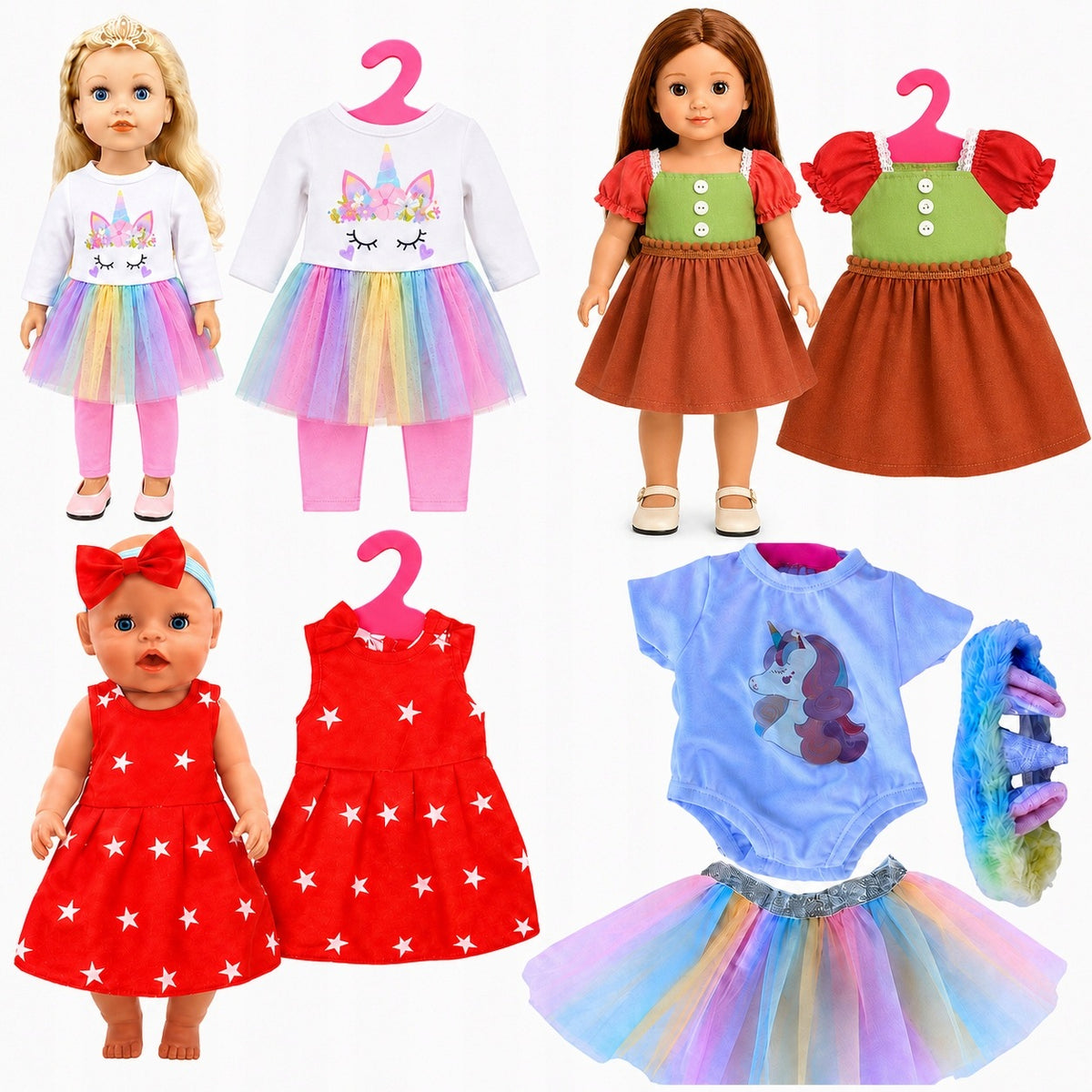 SET FOR DOLL CLOTHES CLOWN DRESS FOR BABY SET SHOES PANTS