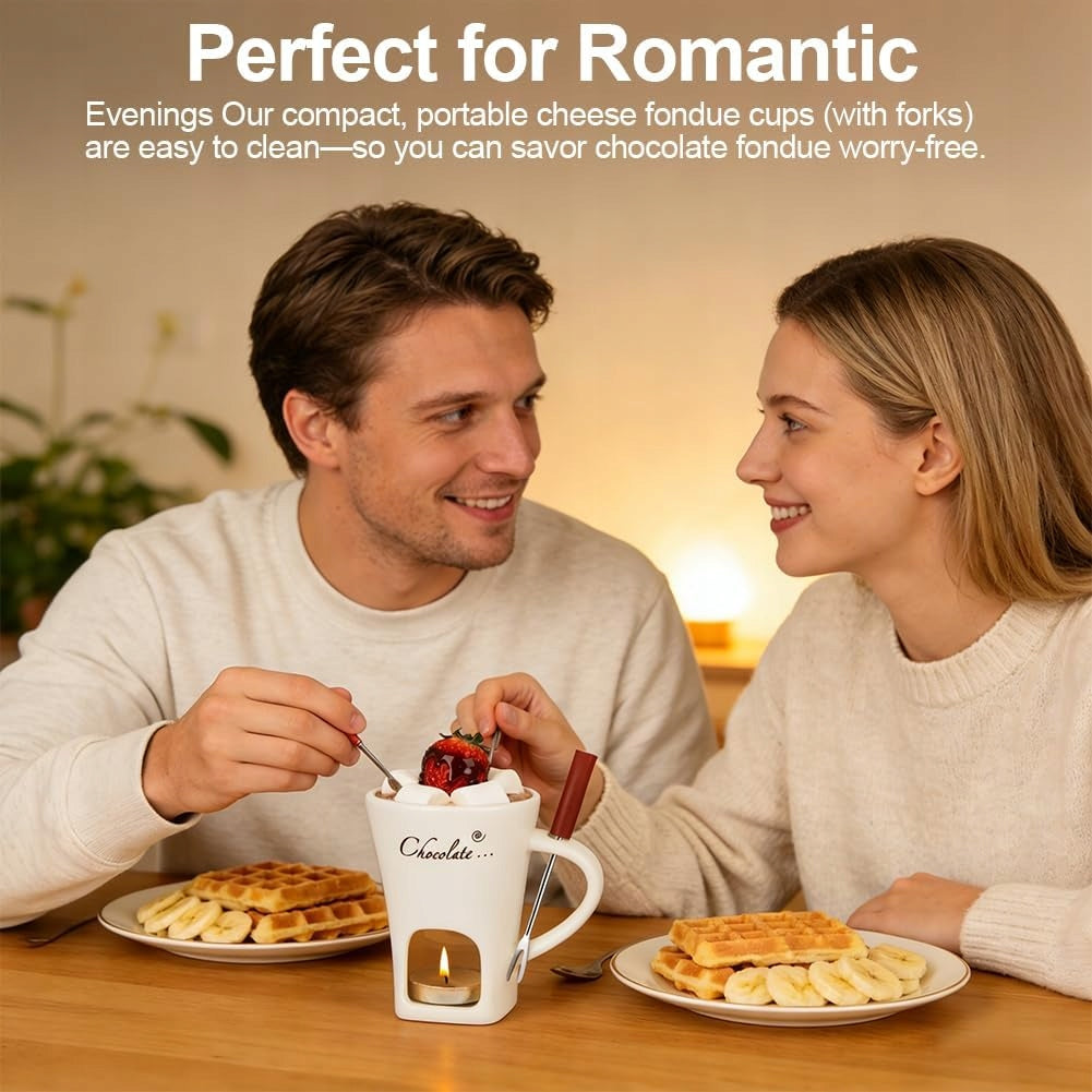 SET FOR FONDUE CERAMIC MUG FORK CHOCOLATE CHEESE 130 ml GIFT Brand no brand