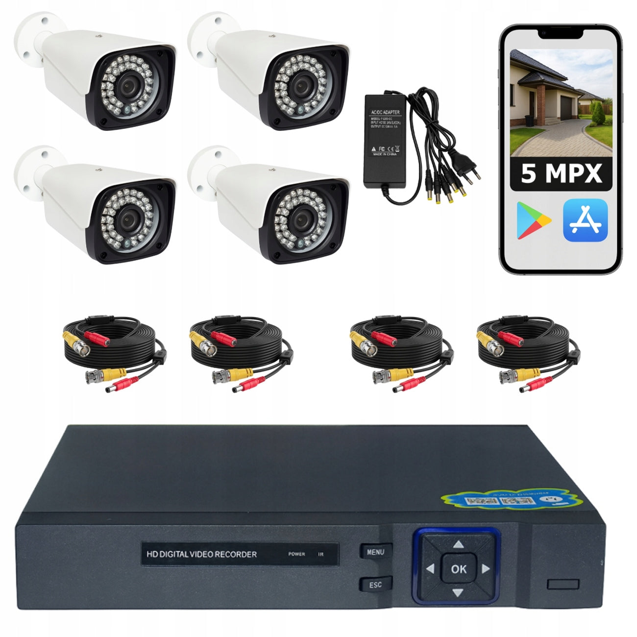 SET FOR HOME MONITORING 4 CAMERAS 5MPX CLOUD RECORDER CCTV