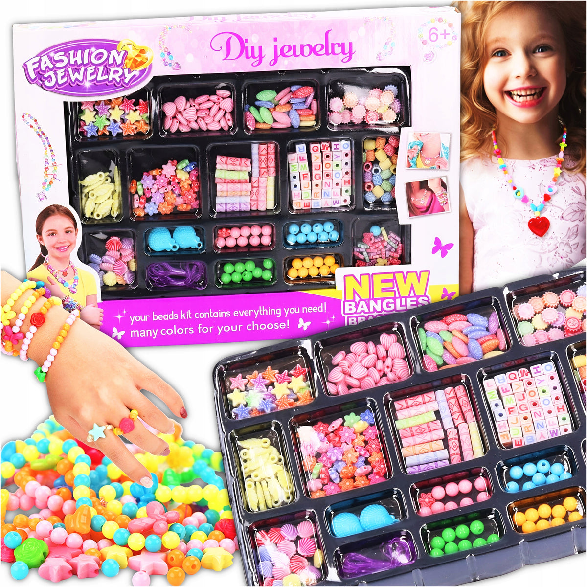 SET FOR MAKING BRACELETS BEADS ERASERS LETTERS ORGANIZER LARGE MEGA