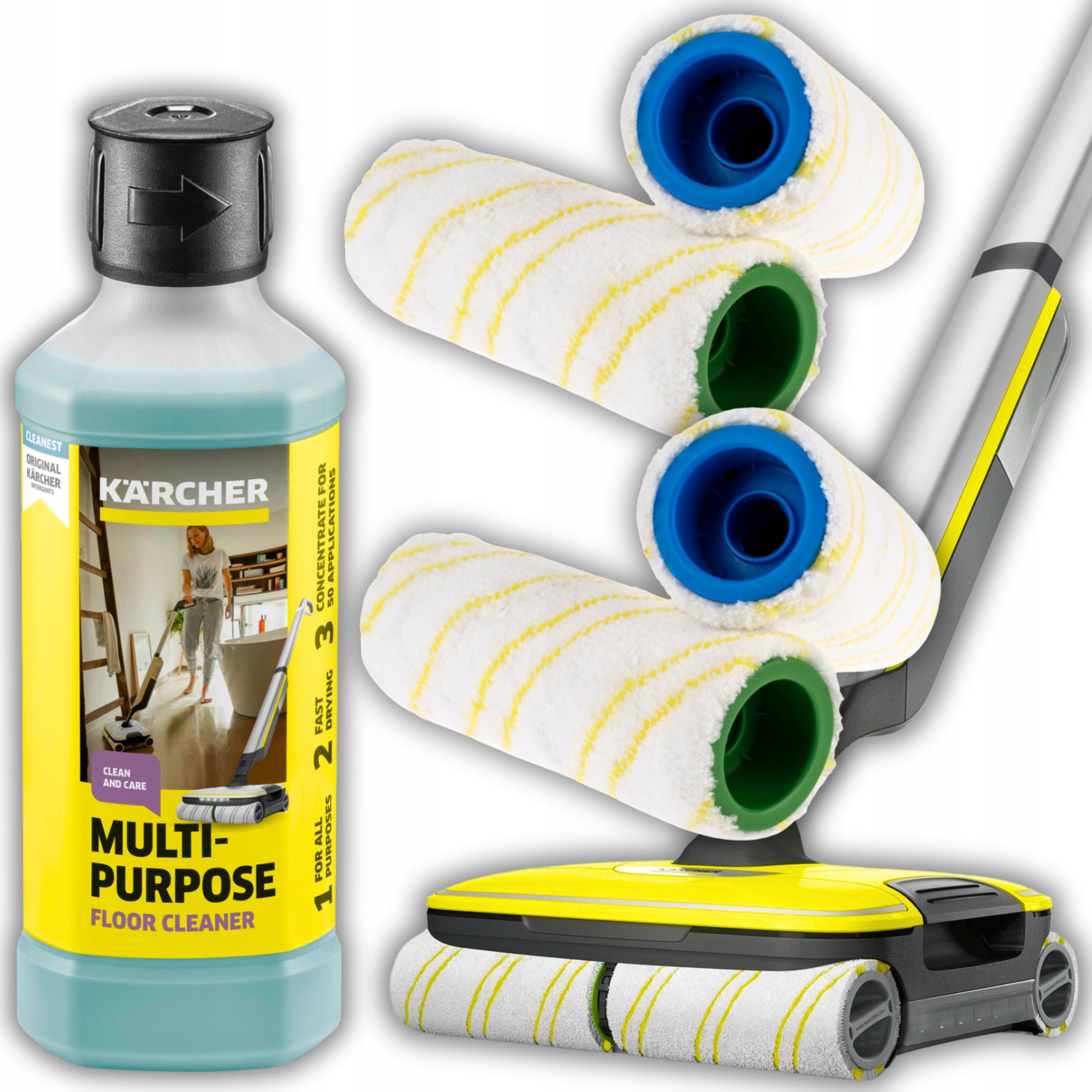 SET FOR MOP KARCHER FC3 FC5 FC7 FC8 4x ROLL PADS PUREY +LIQUID FOR FLOORS