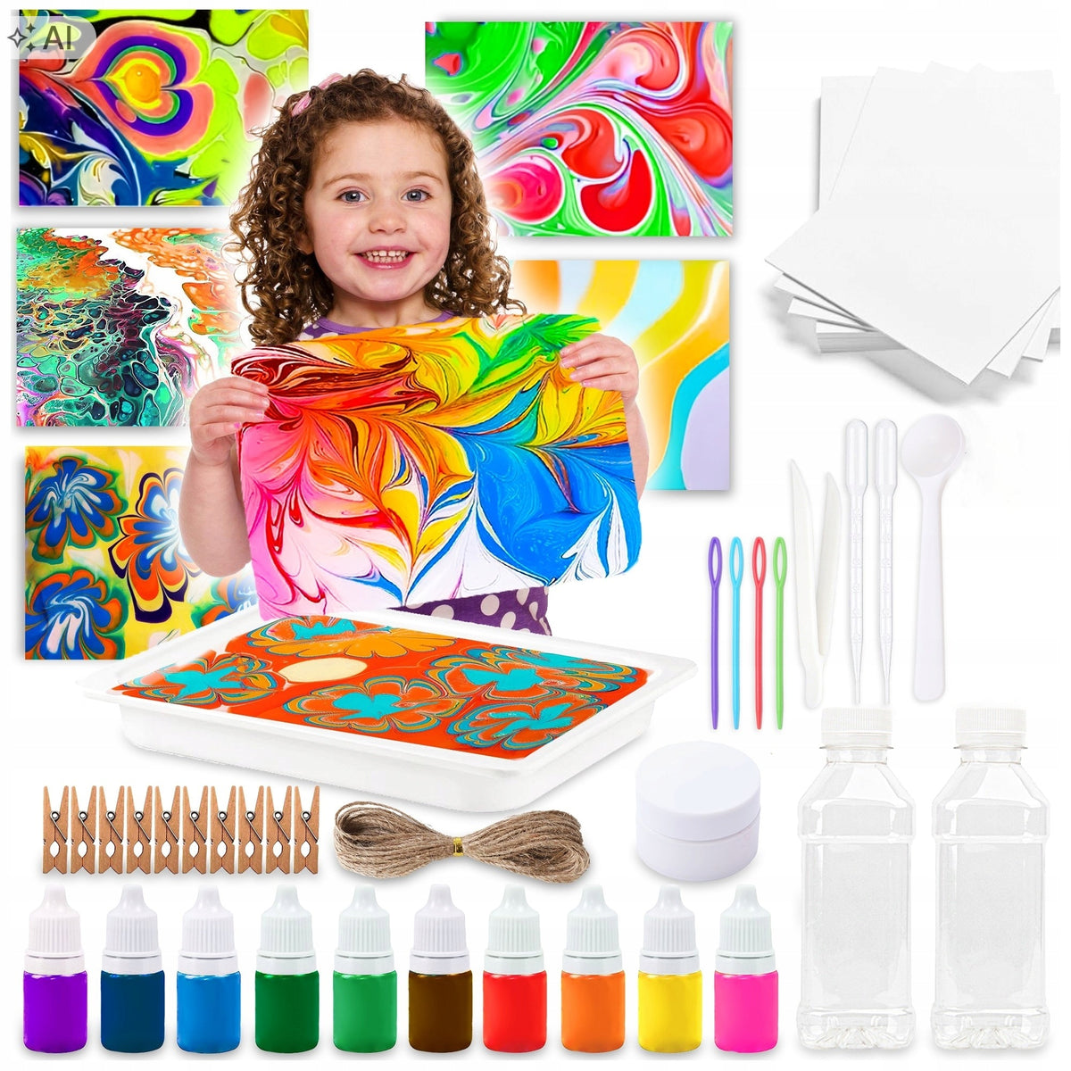 SET FOR PAINTING ON WATER EBRU 10 COLORS CREATIVE MAGIC DIY A5 XXL