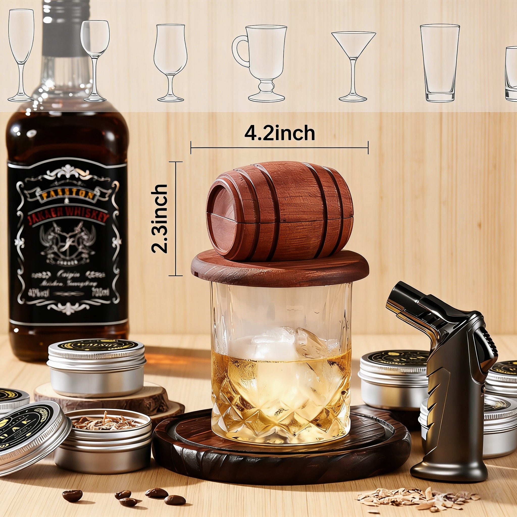 SET FOR SMOKING WHISKEY COCKTAIL SMOKER 6 AROMA GIFT FOR BOYFRIEND Packaging status original