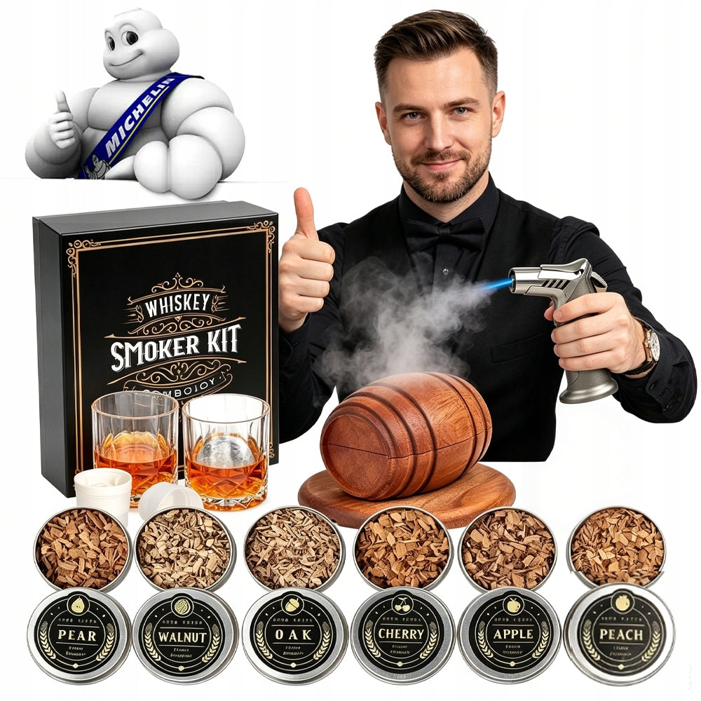 SET FOR SMOKING WHISKEY XXL BURNER WOODEN BOX 2 CUPS 6 FLAVORS