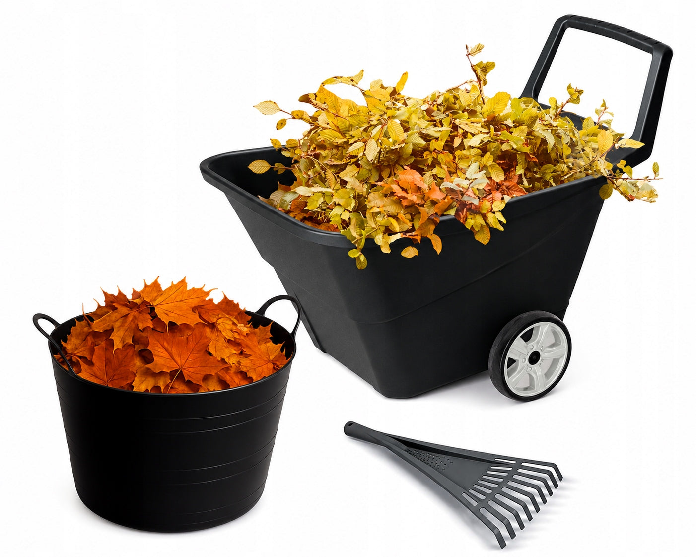SET GARDEN WHEELBARROW STRONG 95L CONTAINER FLEXIBLE 26L RAKES FOR SOWING