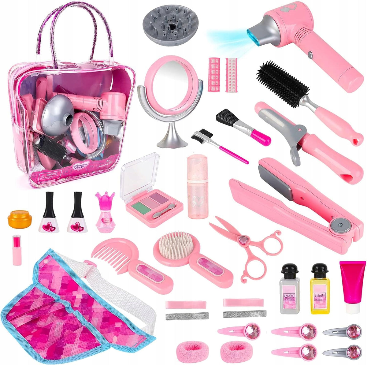 SET HAIRDRESSING SUITCASE 35 ELEMENTS GIRL DRYER CURLING IRON MIRROR