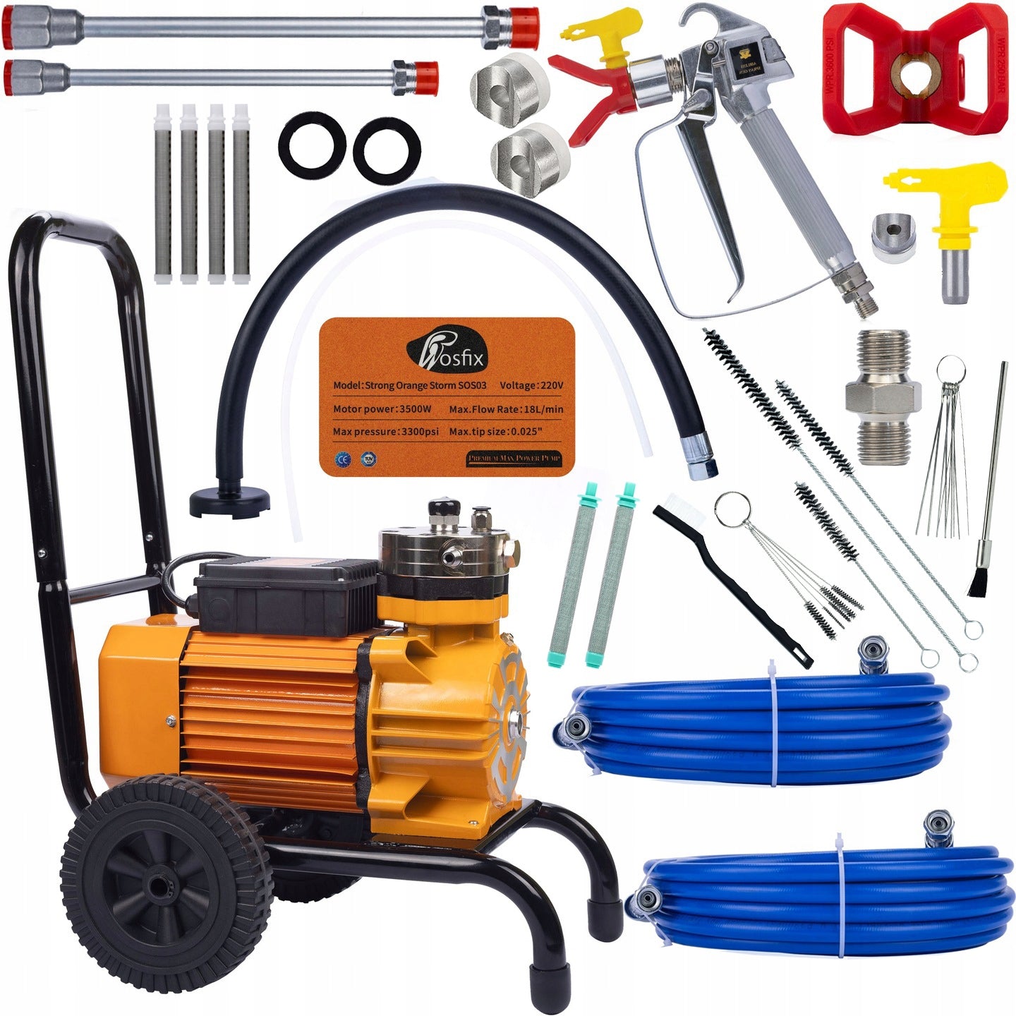SET HYDRODYNAMIC PAINT SPRAYER ROSFIX 3500W 21M HOSE LANCE FILTERS