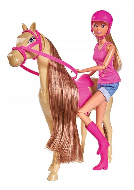 SET LALKA STEFFI WITH HELMET + HORSE MOVING HEAD HORSE RIDING AKCESORIA Packaging status original