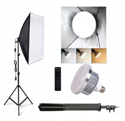 SET LED LAMP 60W = 600W E27 SOFTBOX 50X70CM TRIPOD 215 REMOTE CONTROL 3000-6500K Manufacturer code ZESTAW LED 200W SOFTBOX PILOT STATYW