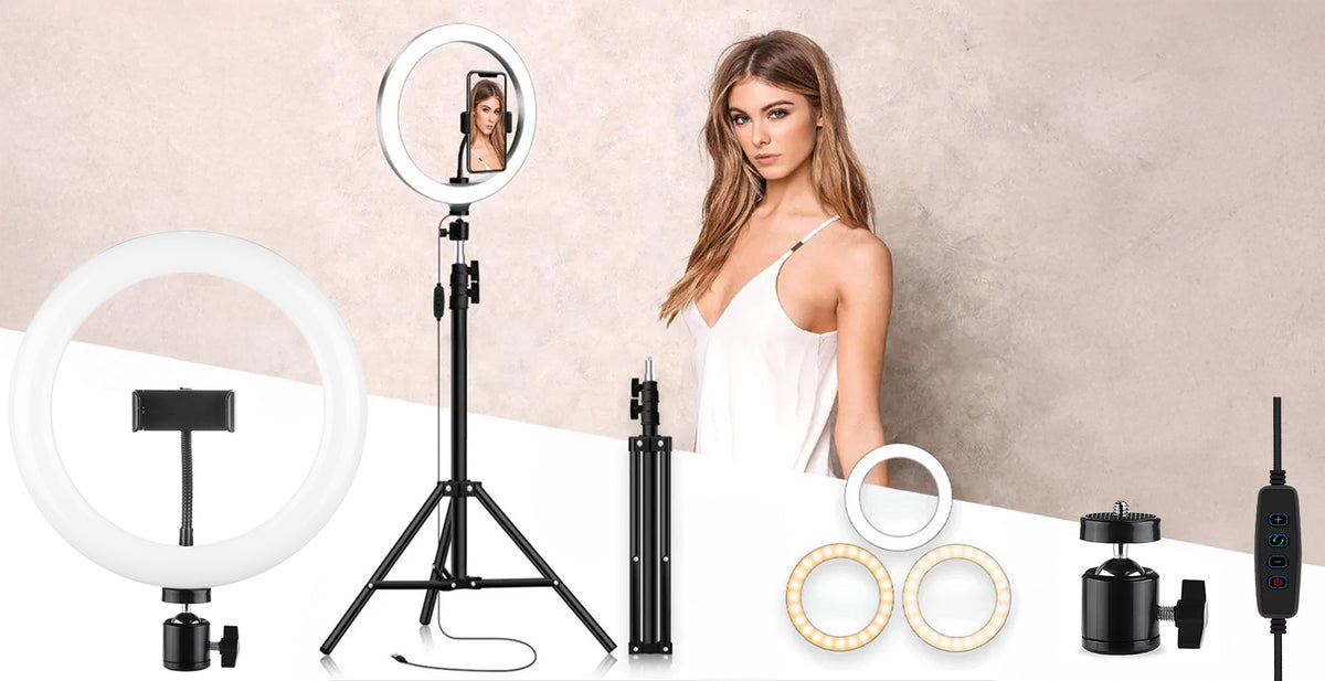 SET LED RING LAMP RING 32cm FOR MAKEUP SELFIE + TRIPOD 210cm EAN (GTIN) 5903726691222