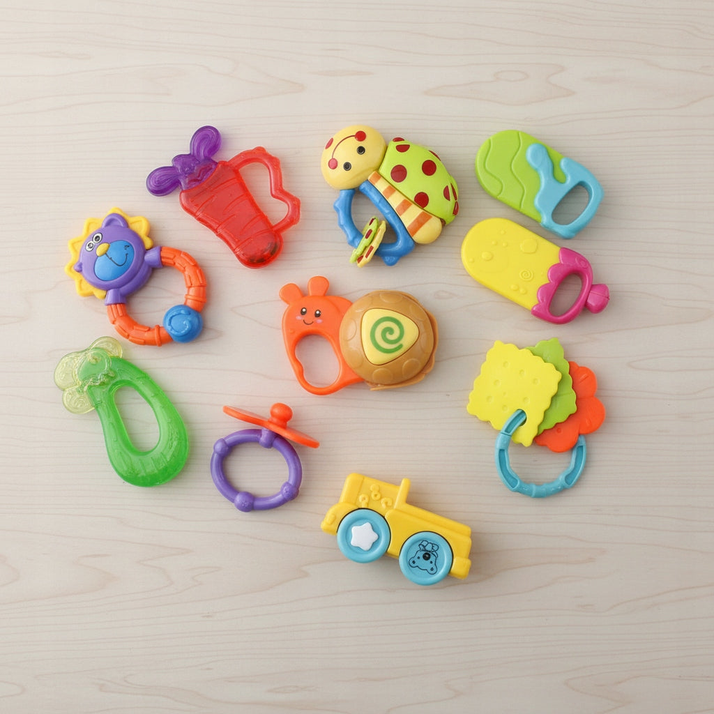 SET OF 10 BABY RATTLES AND SENSORY TEETHERS Brand Midex