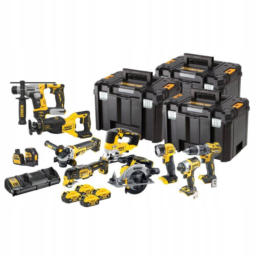 SET OF 10 POWER TOOLS 18V 4x Aku 5,0Ah 3x TSTAK VI DCK1012P4T DEWALT