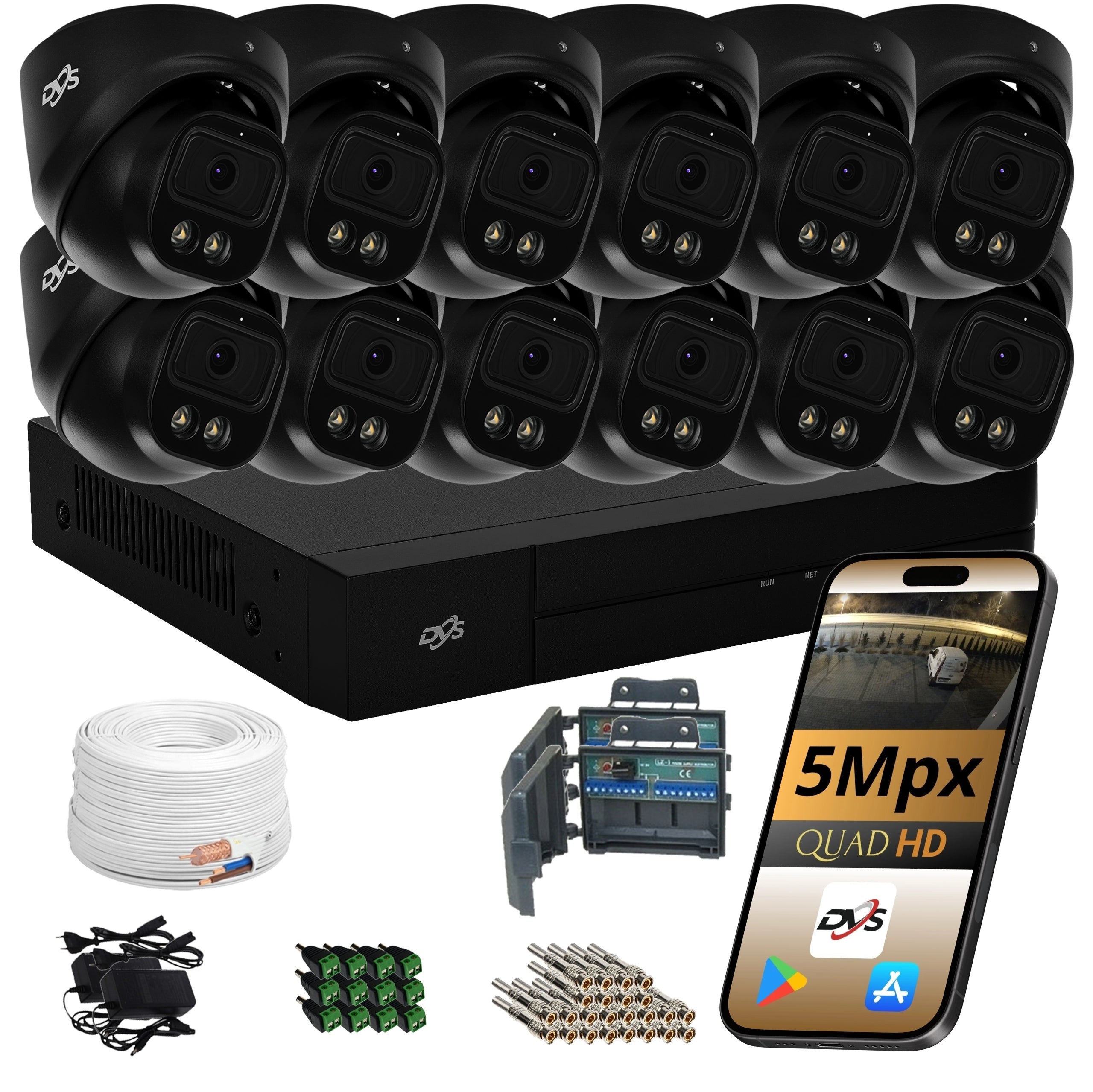 SET OF 12 OUTDOOR CAMERAS BLACK ANALOG CAMERA DOME MONITORING 5Mp