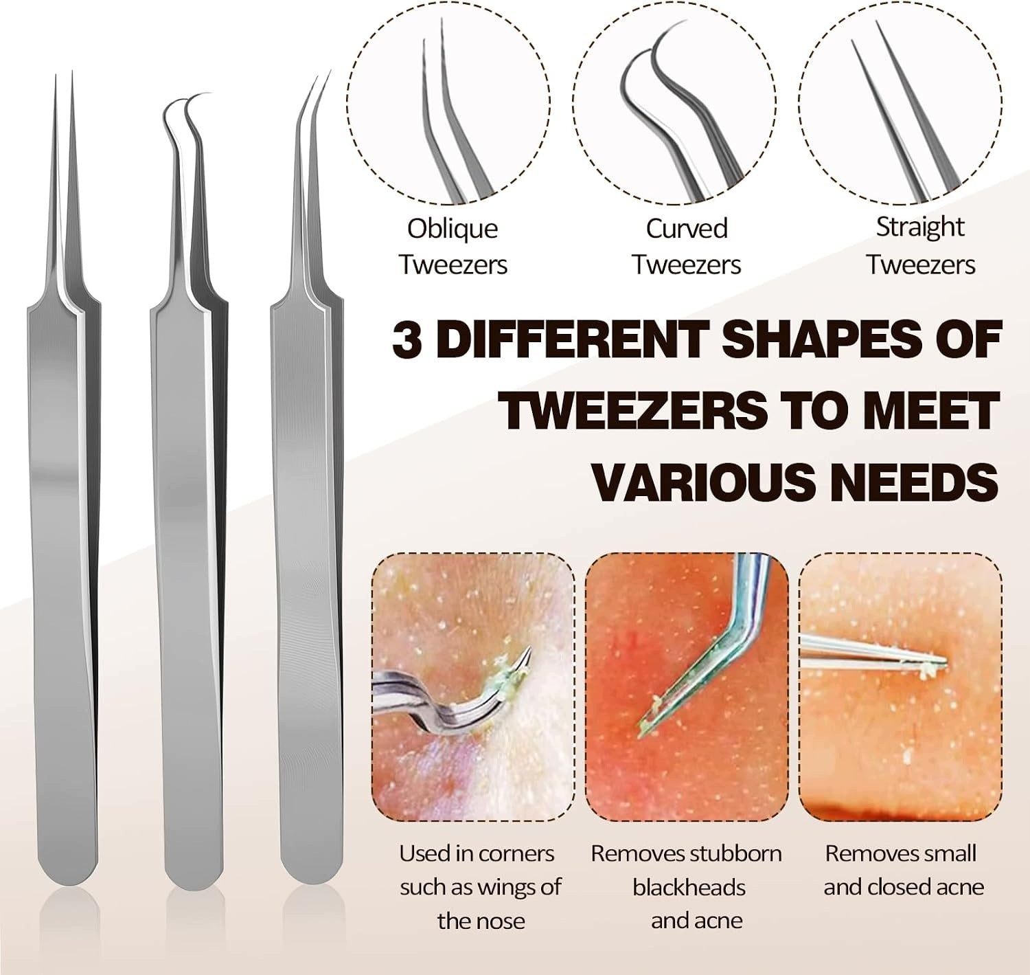 SET OF 15 TOOLS FOR REMOVING BLACKHEADS STAINLESS STEEL TWEEZERS EAN (GTIN) 5908146053308
