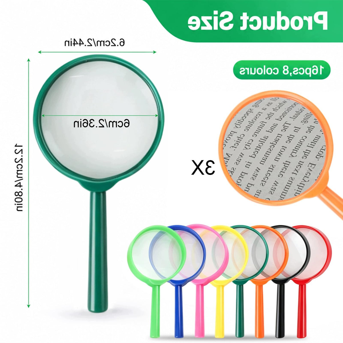 SET OF 16 MAGNIFIERS FOR CHILDREN 8 COLORS MAGNIFICATION 3X FOR LEARNING AND PLAYING Brand no brand
