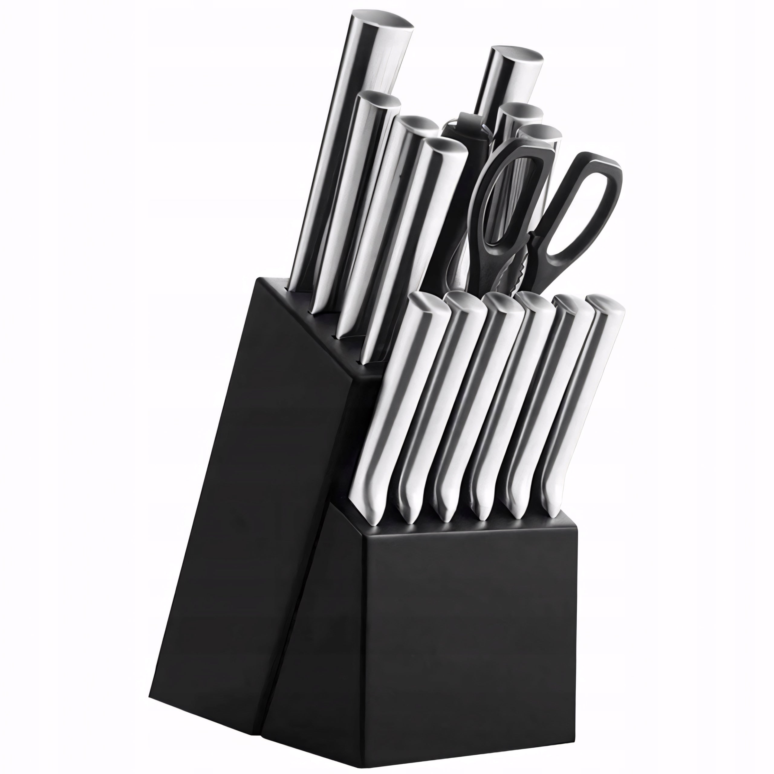 SET OF 16 STEEL KITCHEN KNIVES SHARP IN BLOCK STAND + SCISSORS Manufacturer code O821-1