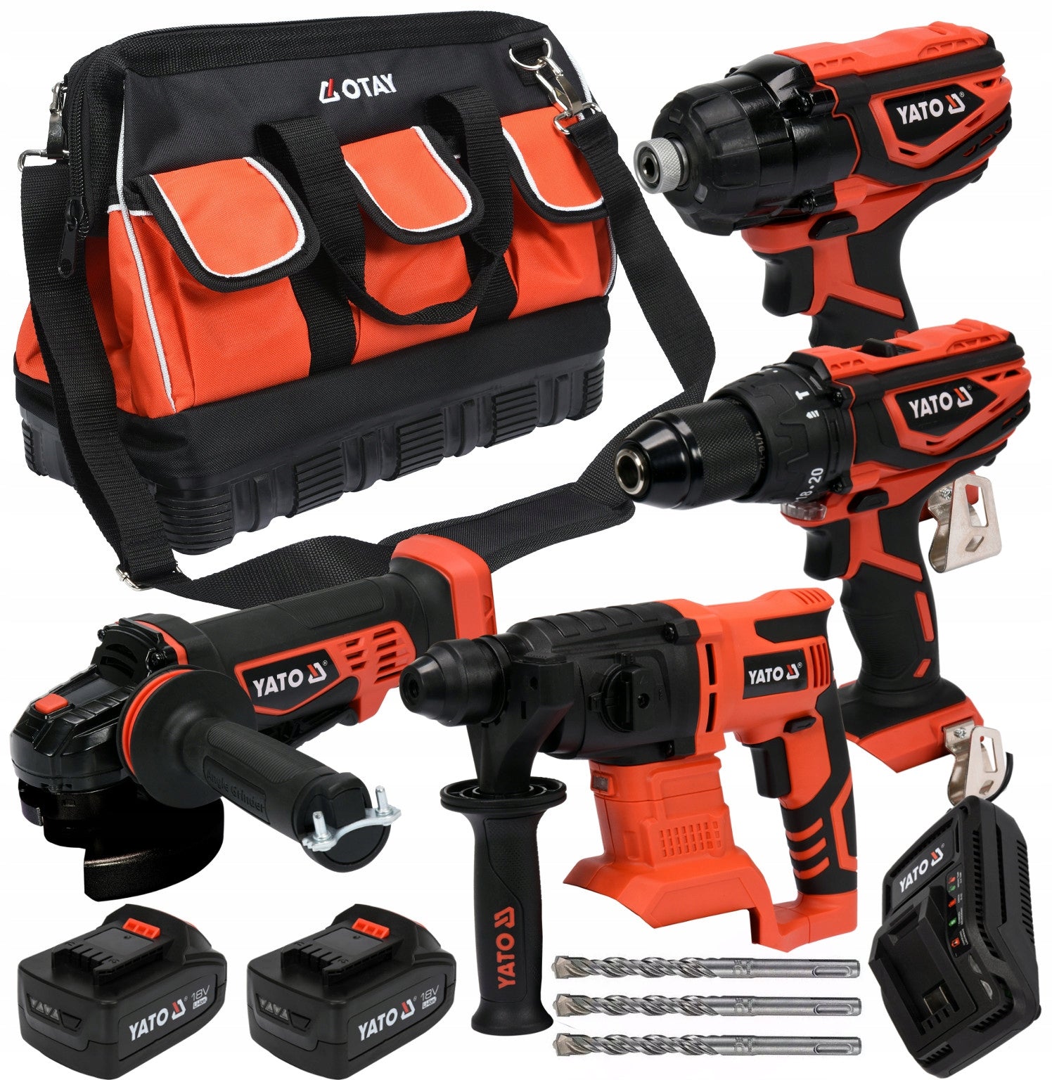 SET OF 18V GRINDER DRILL SCREWDRIVER 2 AKU 4ah