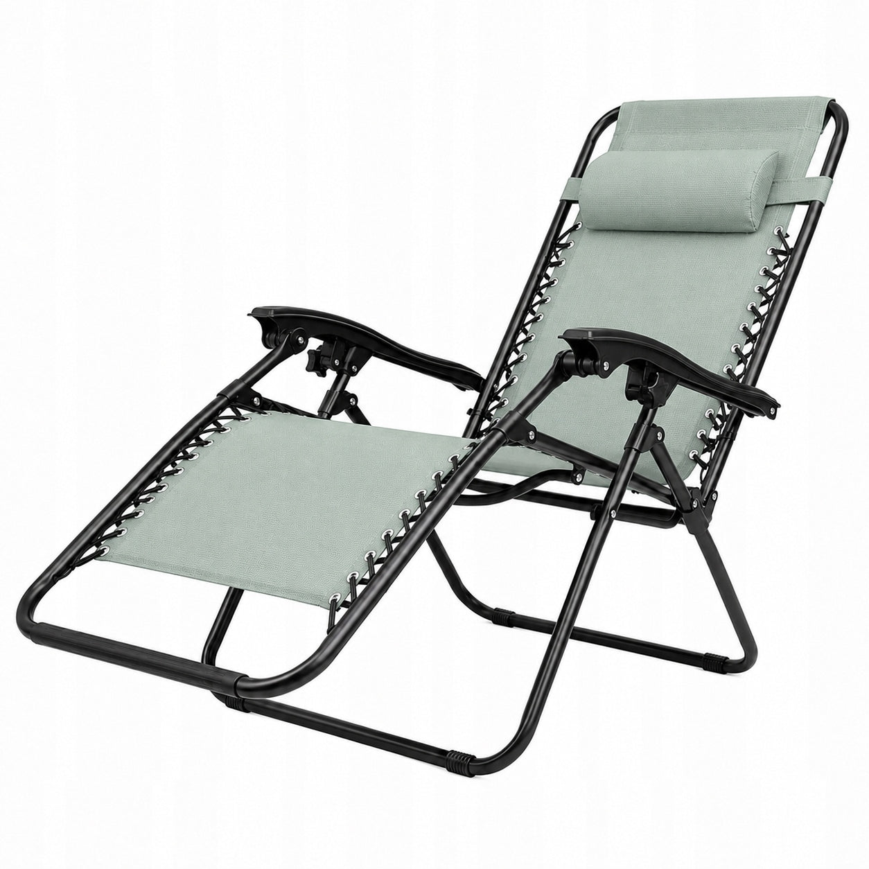 SET OF 2 GARDEN SUN LOUNGERS WITH TABLE Adjustable GREEN BLACK FRAME Terrace Frame material steel