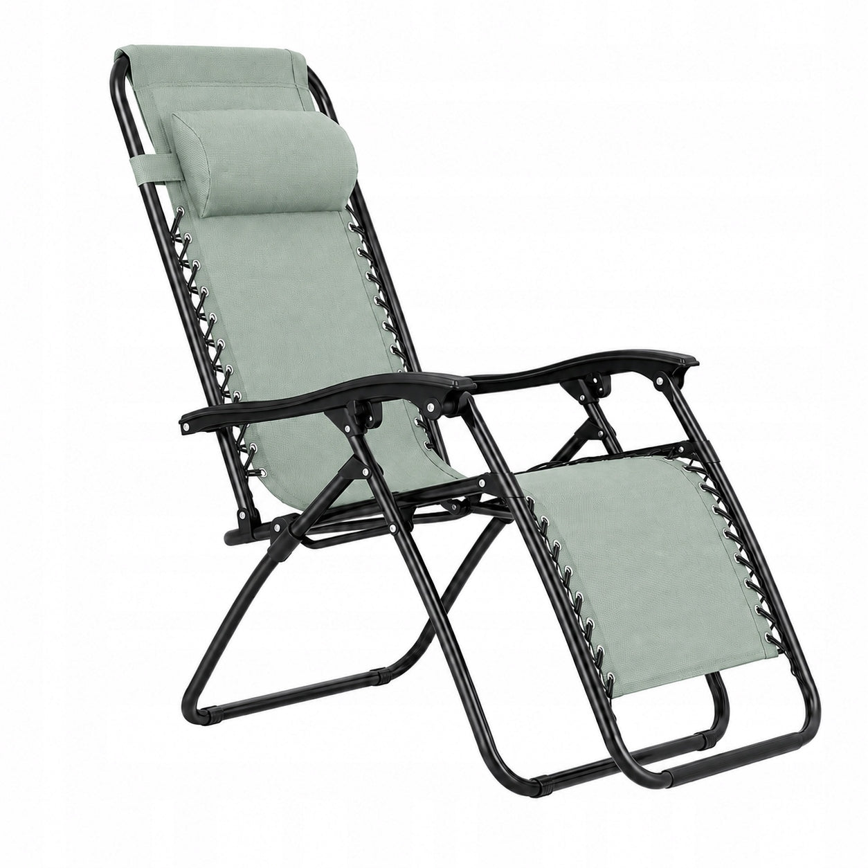 SET OF 2 GARDEN SUN LOUNGERS WITH TABLE Adjustable GREEN BLACK FRAME Terrace Length (longer side) 155 cm