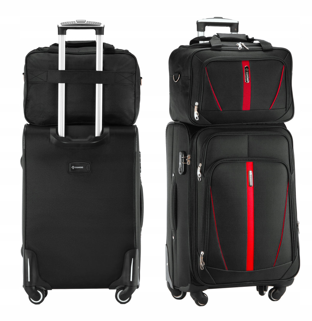 SET OF 2IN1 TRAVEL SUITCASE MEDIUM M + BAG BLACK LUGGAGE 4 WHEELS C330