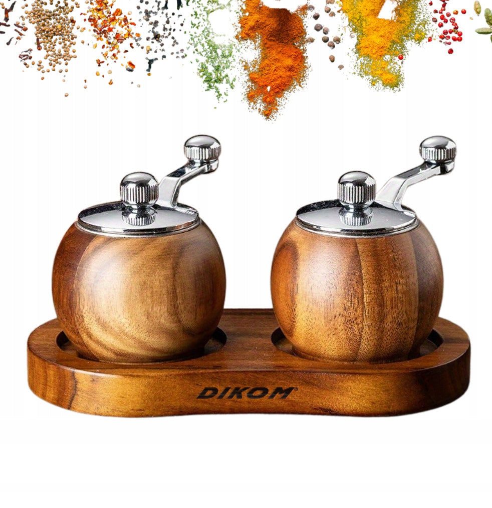 SET OF 2PCS WOODEN GRINDER DIKOM FOR PEPPER SALT SPICES ACACIA WOOD