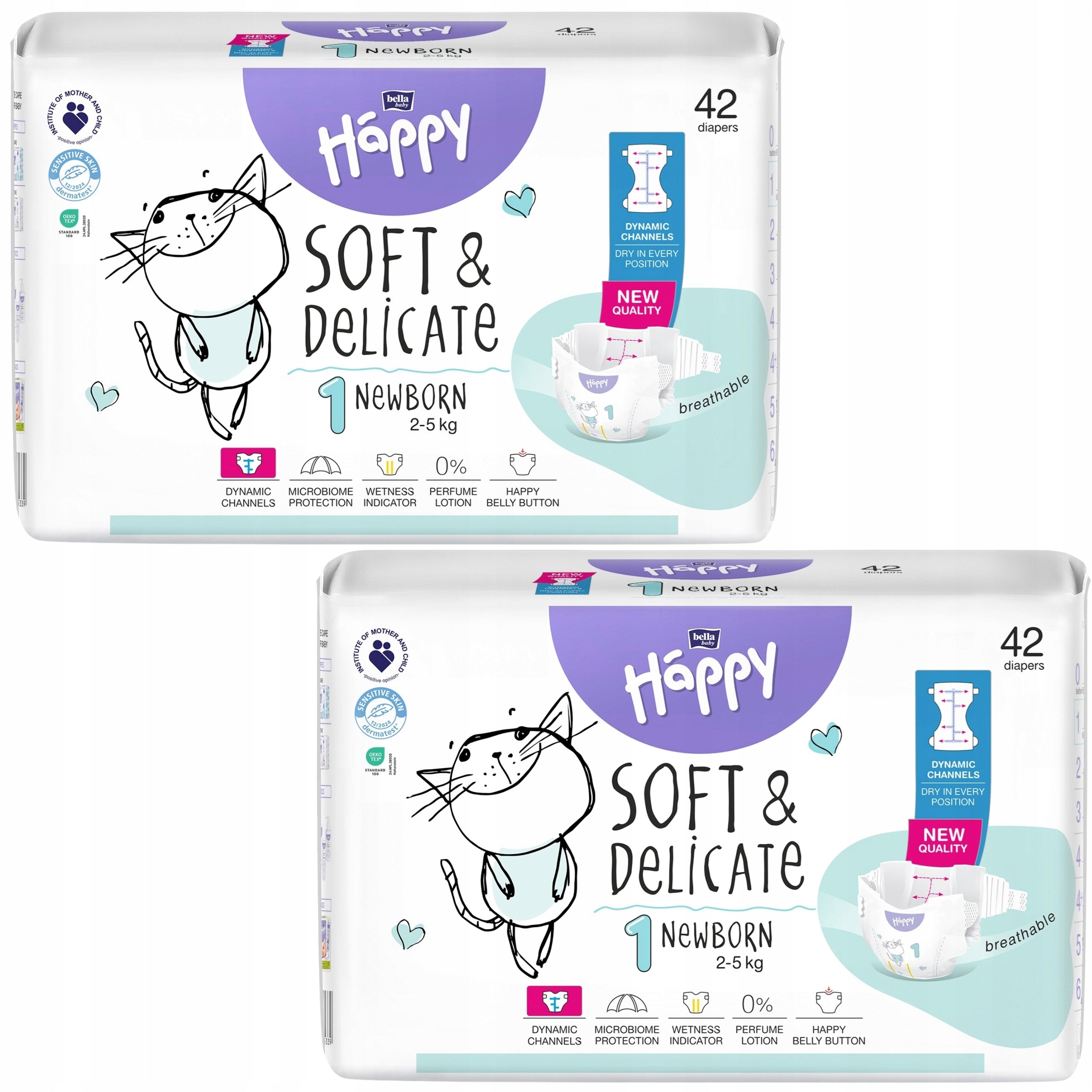 SET OF 2X BABY DIAPERS BELLA HAPPY 1 NEWBORN 2-5KG 42 PCS.