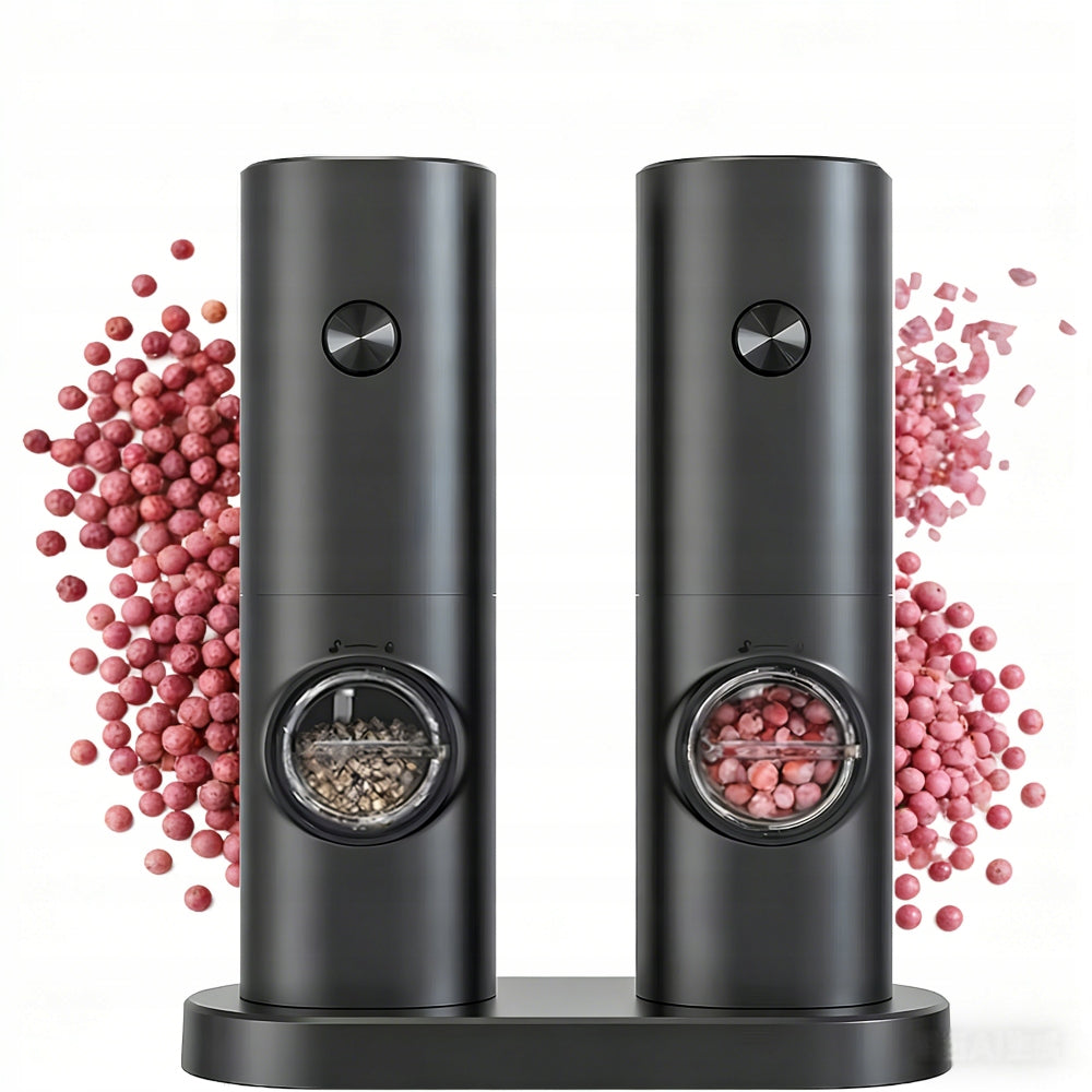 SET OF 2X SALT AND PEPPER GRINDER ELECTRIC SPICE HERBS ADJUSTABLE!