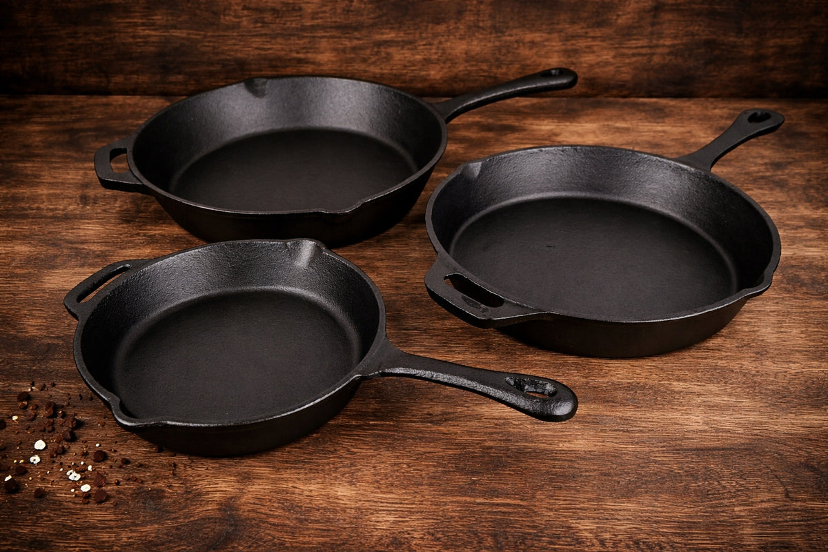 SET OF 3 CAST IRON PANS CAST IRON INDUCTION GAS CAST IRON PANS Manufacturer code KL-1250