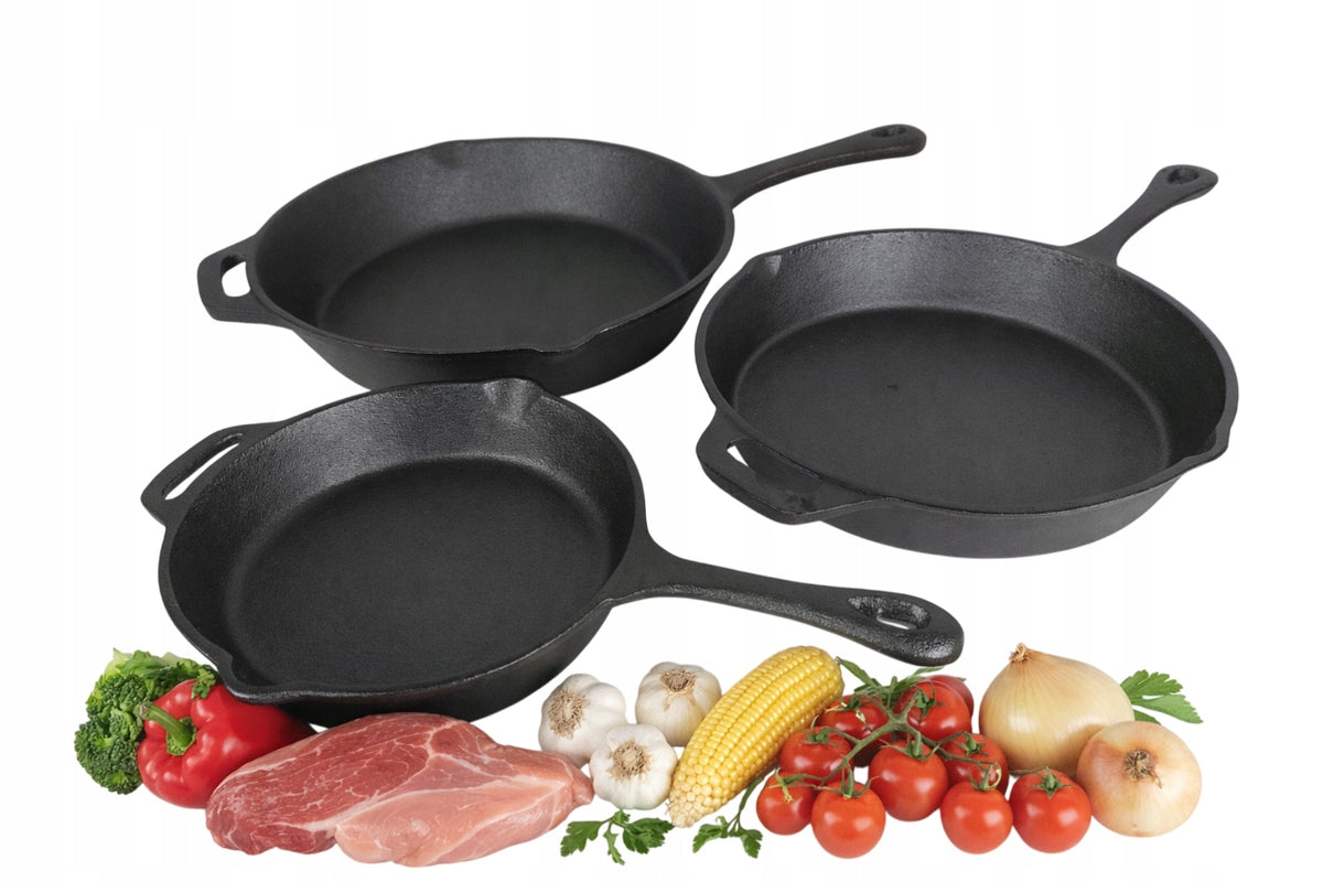 SET OF 3 CAST IRON PANS CAST IRON INDUCTION GAS CAST IRON PANS