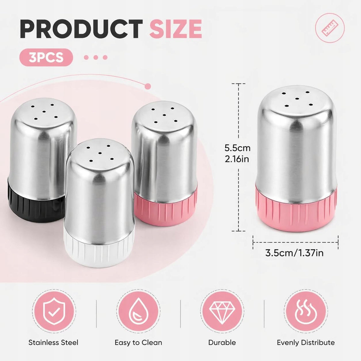 SET OF 3 MINI PEPPER SHAKERS STAINLESS STEEL TRAVEL CAMPING Brand no brand