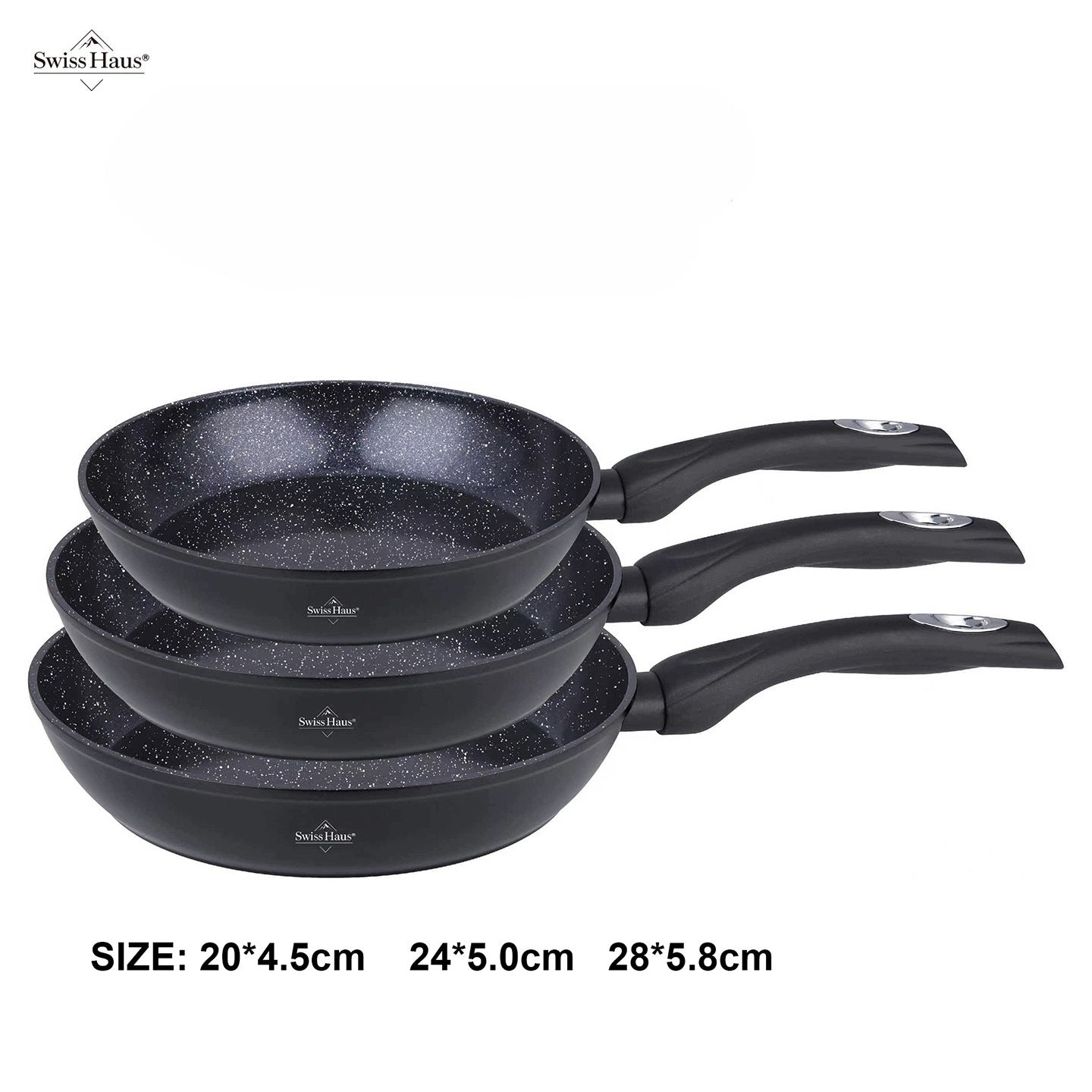 SET OF 3 PANS 20/24/28 – ESSENTIAL IN EVERY KITCHEN INDUCTION GAS BLACK Manufacturer code SH-FP3B