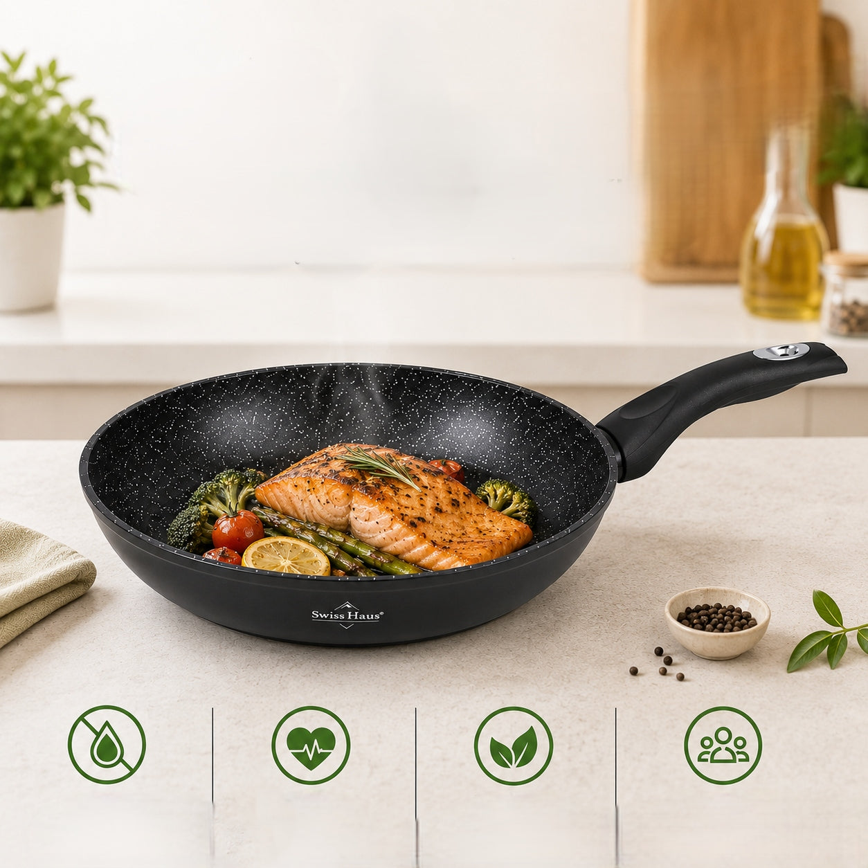 SET OF 3 PANS 20/24/28 – ESSENTIAL IN EVERY KITCHEN INDUCTION GAS BLACK Packaging status original