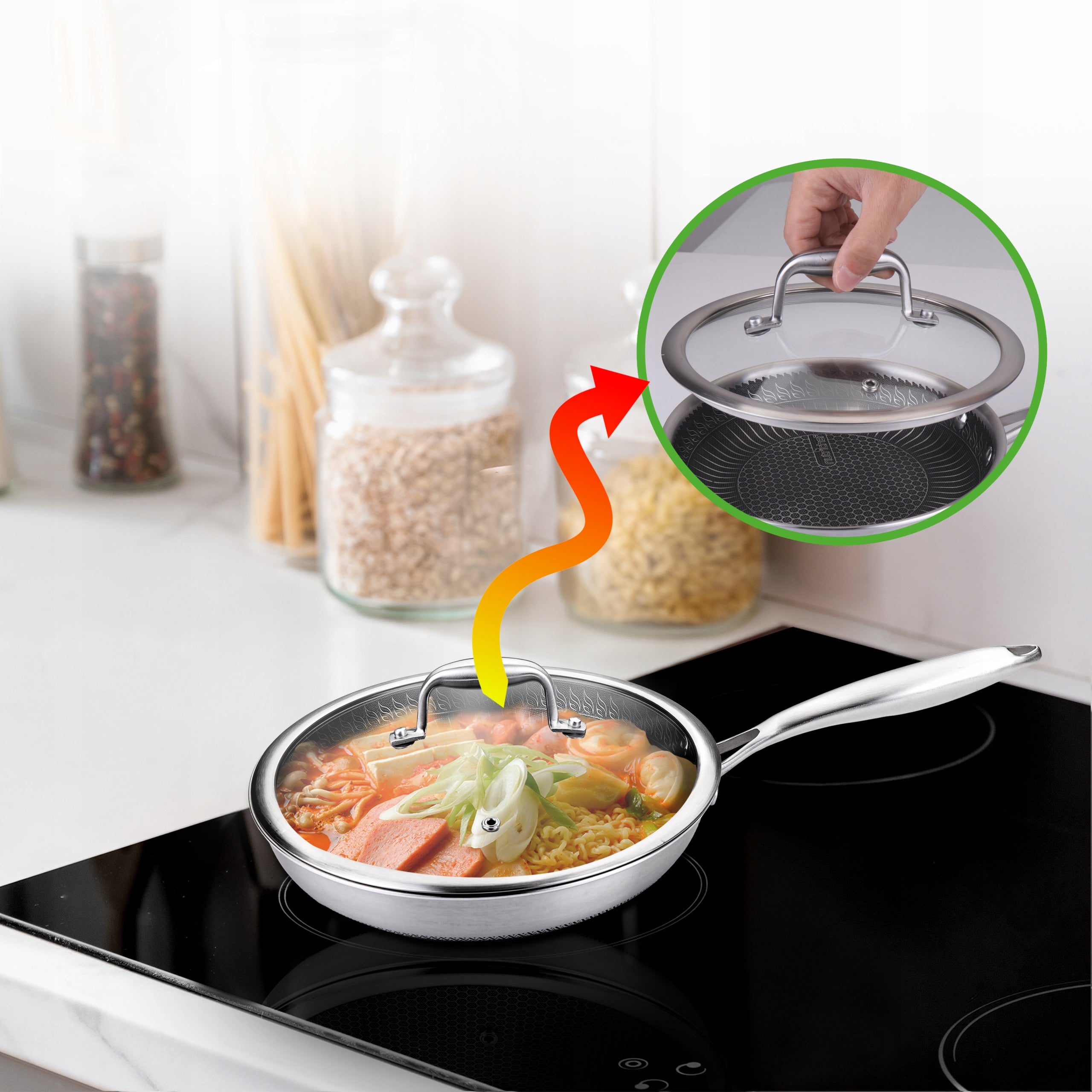SET OF 3 STAINLESS STEEL PANS WITH LIDS DAKIN TECHNOLOGY EAN (GTIN) 0842893130705
