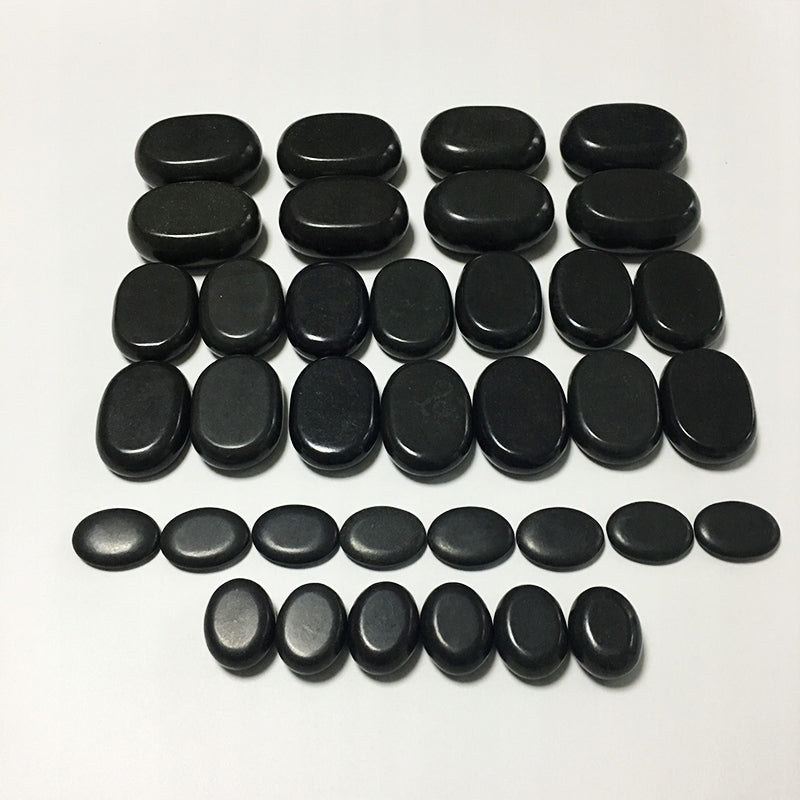 SET OF 36 BASALT STONES FOR SPA MASSAGE WOODEN CHEST Packaging status original