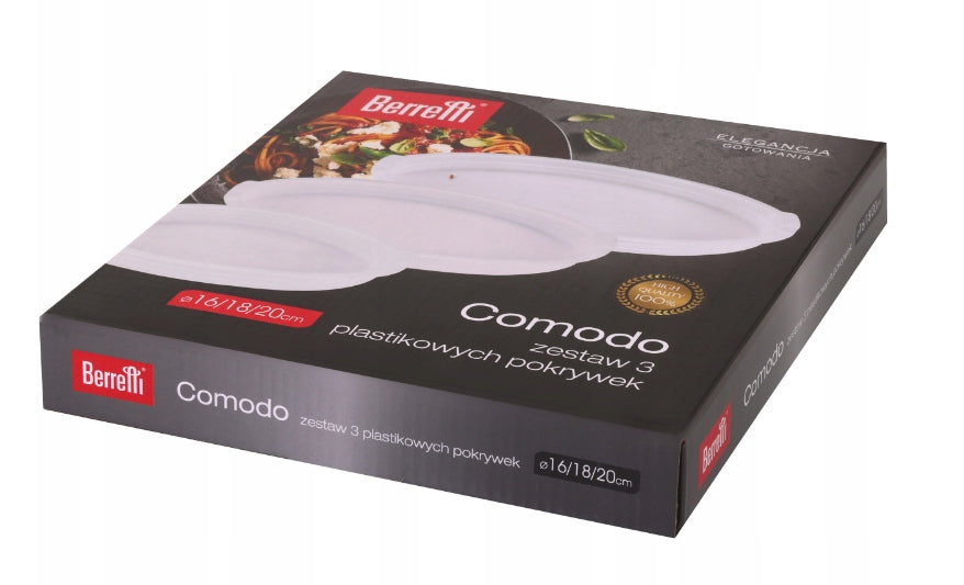 SET OF 3PCS COVERS SET OF PLASTIC LIDS BERRETTI COMODO 16 18 20CM Manufacturer code BR-8860
