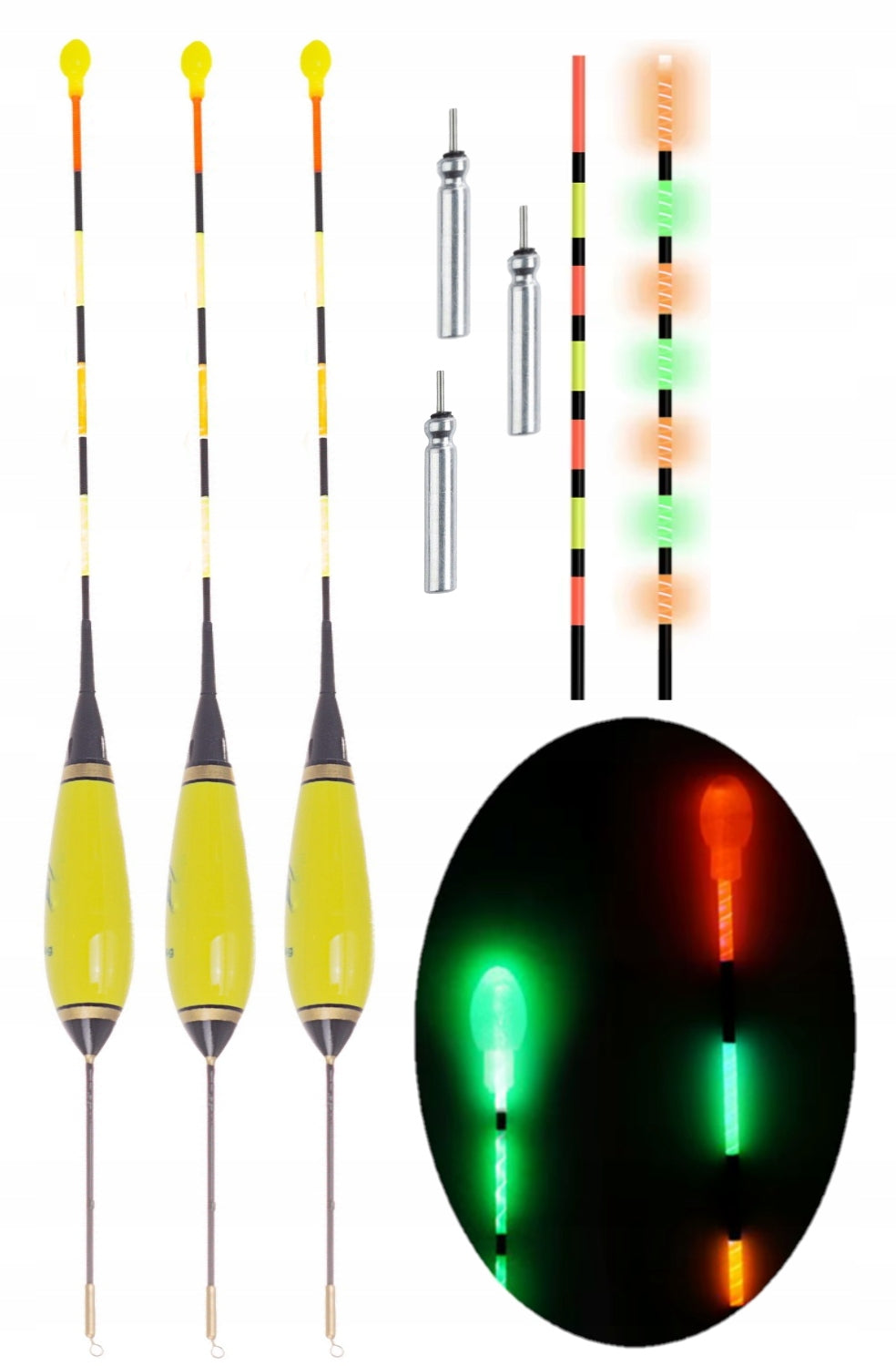 SET OF 3X MIX LED GLOWING FLOAT 3g 4g 5g BITE BEACON+3 BATTERIES