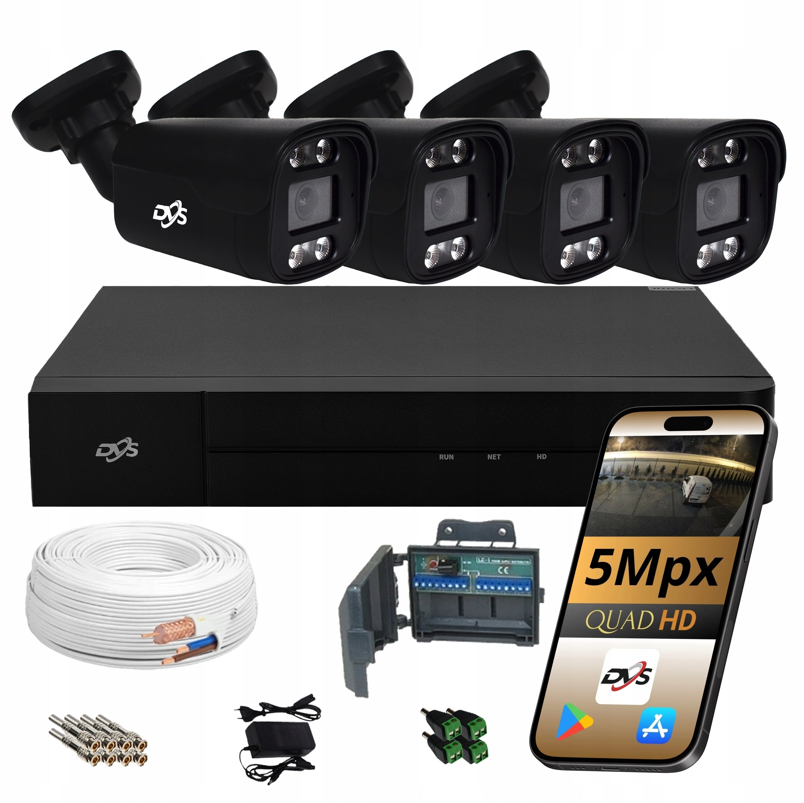 SET OF 4 ANALOG CAMERAS HOME MONITORING 5Mpx DVS LED / IR AHD/TVI