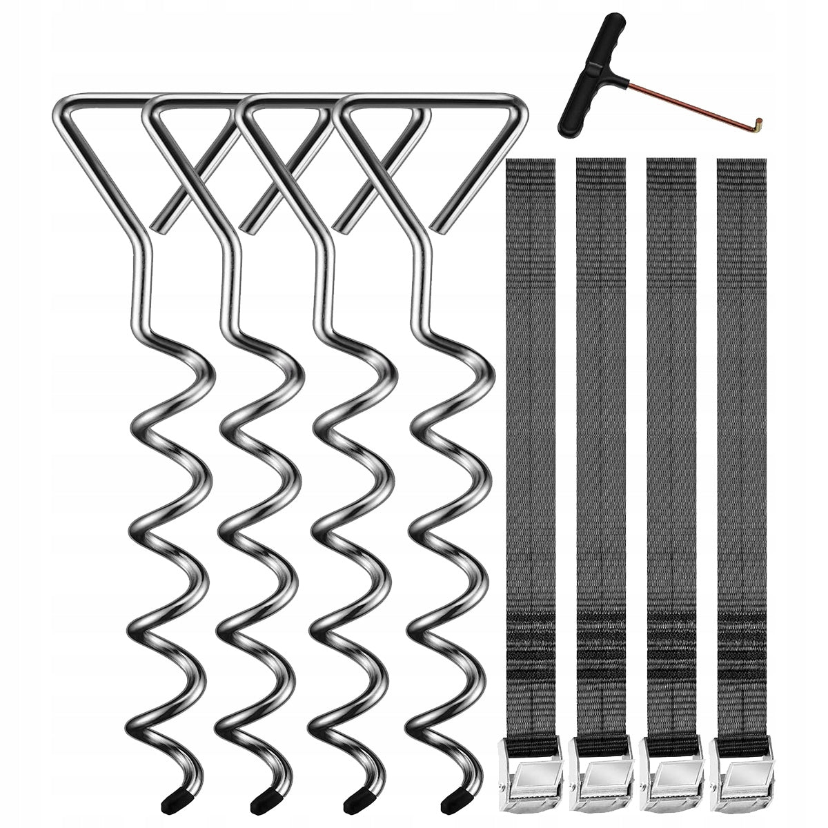 SET OF 4 Anchors for garden trampoline,CAMPING 40CM + 4 BELTS 2.5M