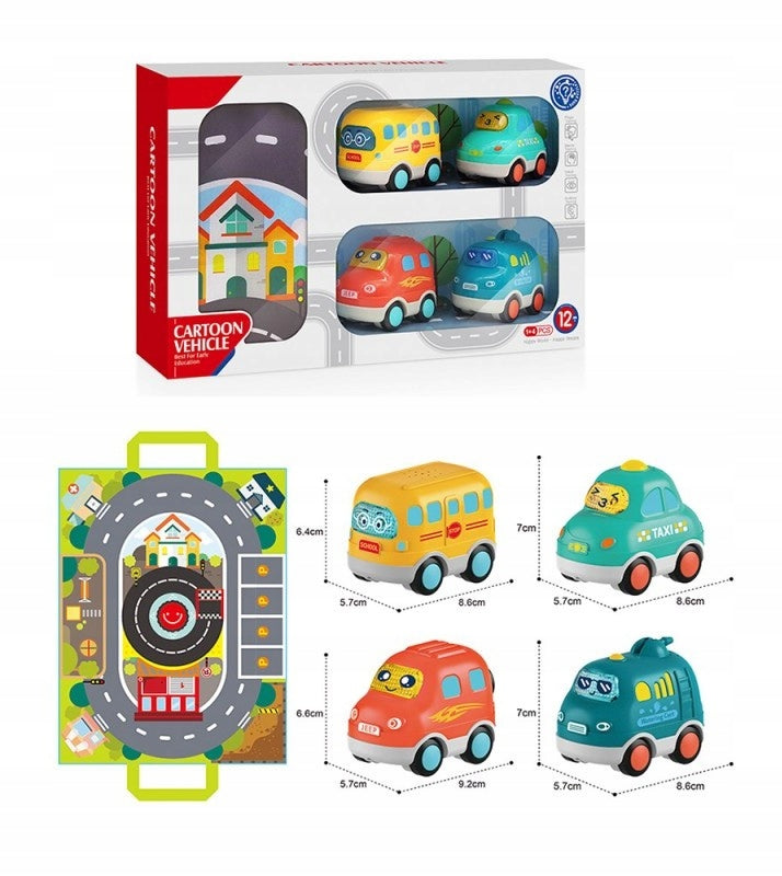 SET OF 4 CARS CAR WITH LIGHT SOUND BLANKET MAT CITY ROAD Manufacturer code Autka Mata Światło Dźwięk