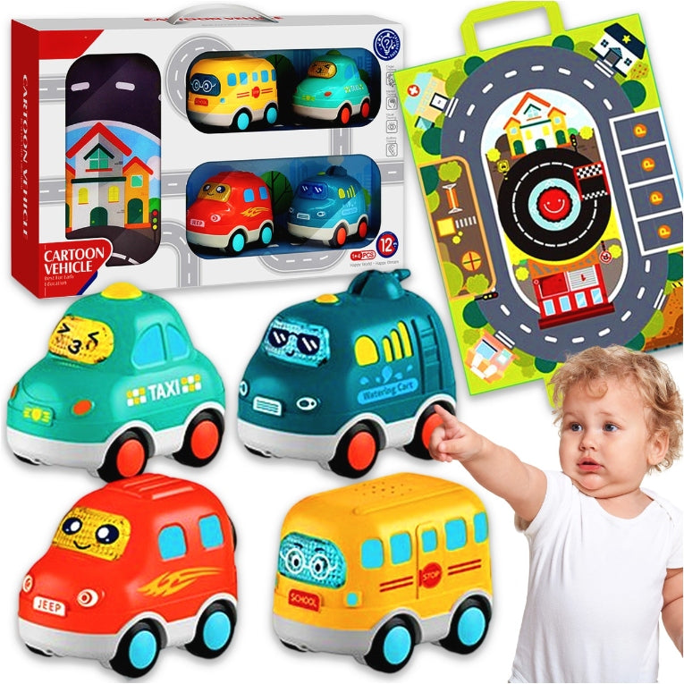 SET OF 4 CARS CAR WITH LIGHT SOUND BLANKET MAT CITY ROAD