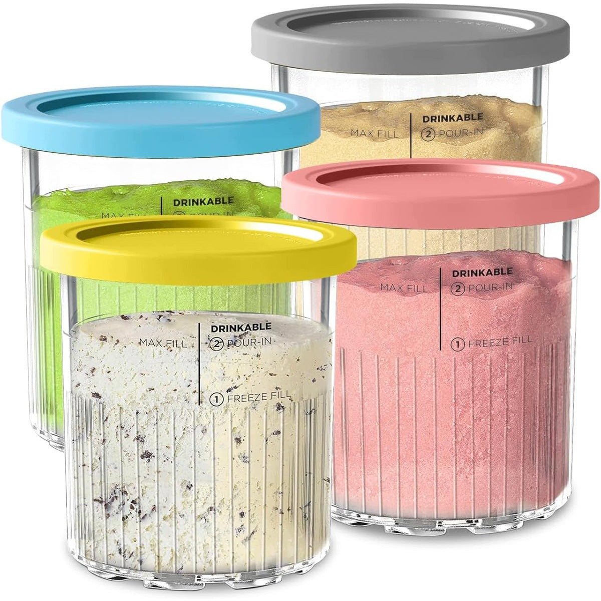 SET OF 4 X Ice cream containers FOR NINJA Creami NC501EU NC500EU Dominant color multicolor