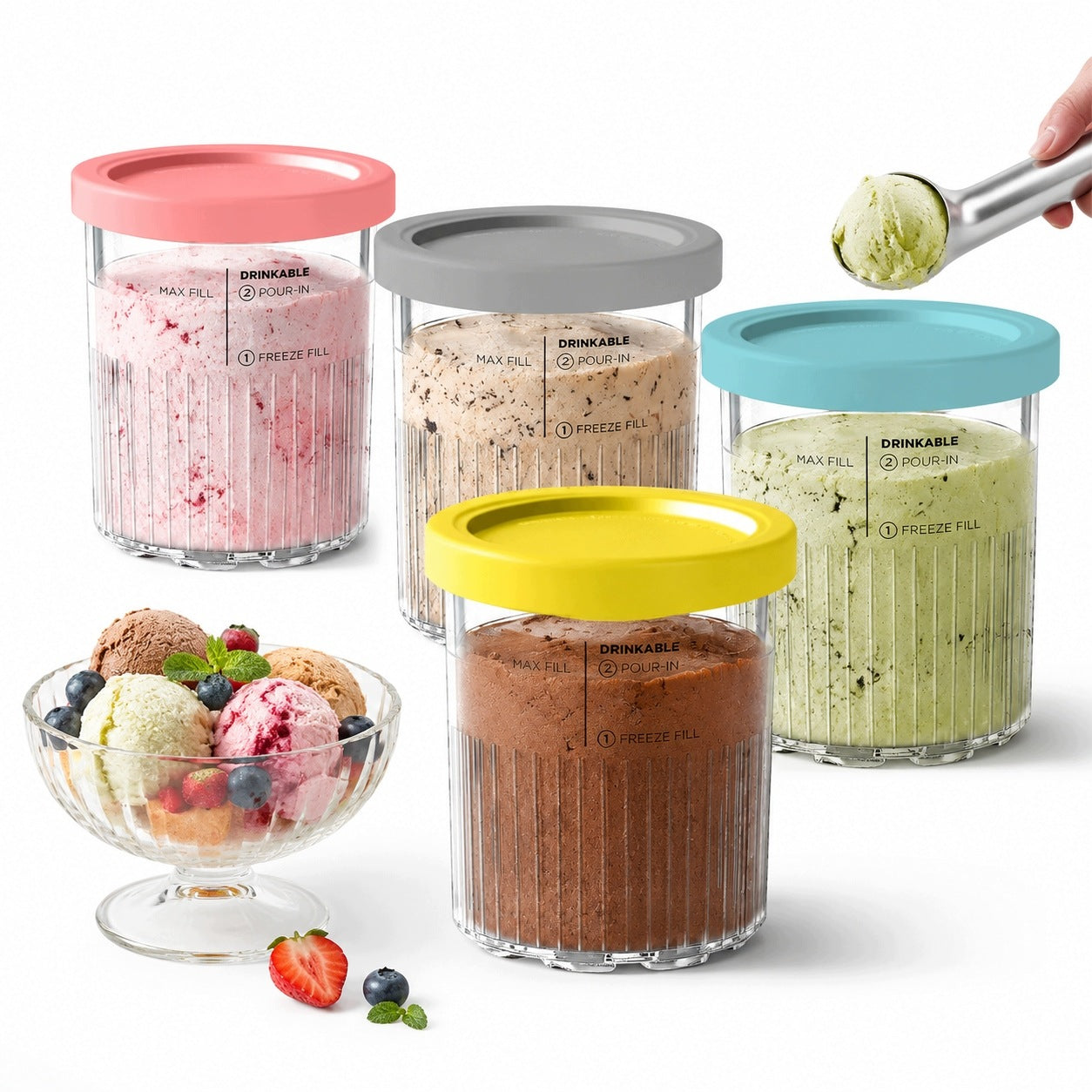 SET OF 4 X Ice cream containers FOR NINJA Creami NC501EU NC500EU