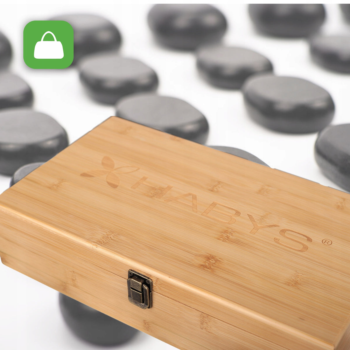 SET OF 45 BASALT STONES FOR MASSAGE HOT STONES SPA CHEST Manufacturer code Kamienie do masażu relaksacyjnego