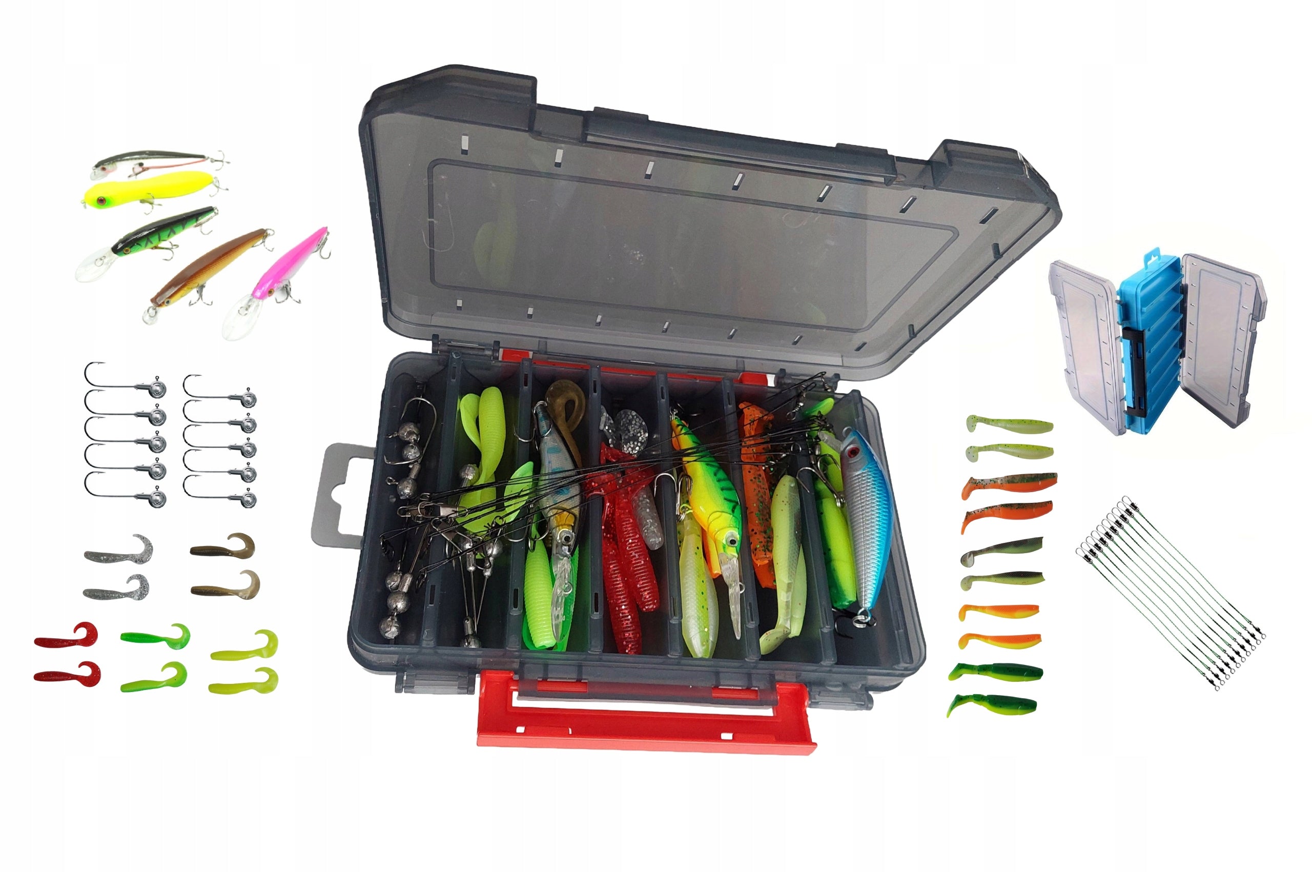 SET OF 46pcs Fishing LURES FOR SPINNING +BOX ripper wobbler twister