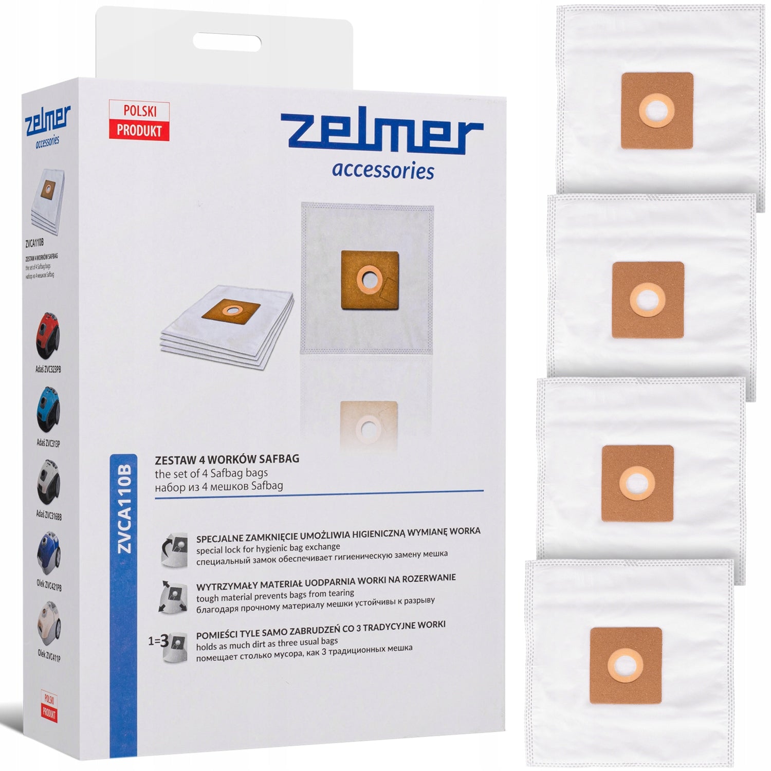 SET OF 4x ORIGINAL SYNTHETIC BAG FOR VACUUM CLEANER ZELMER ADAŚ KUBA TOMEK