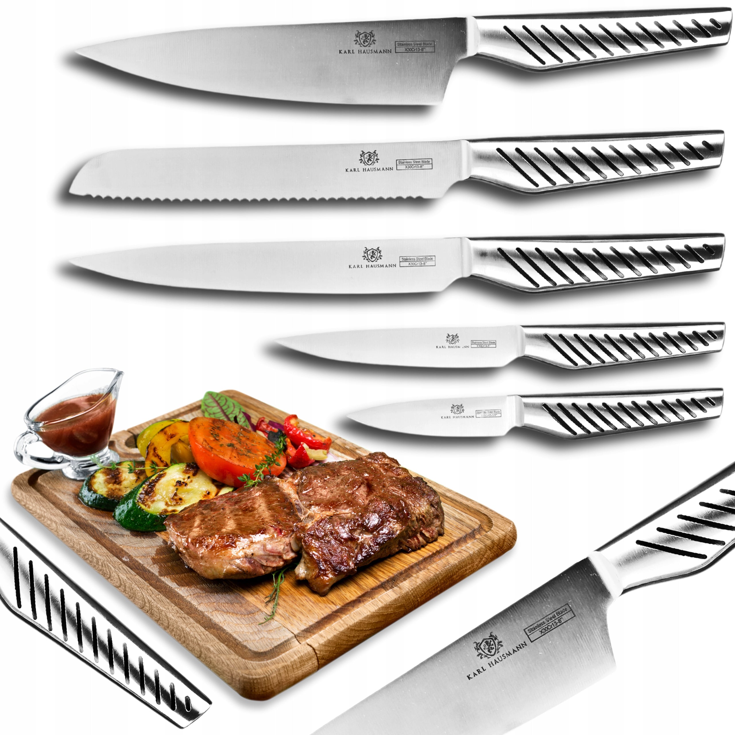 SET OF 5 KITCHEN KNIVES STEEL sharp KNIVES CHEF'S KNIFE 18/0