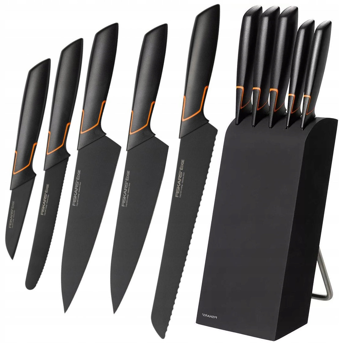 SET OF 5 KNIVES IN BLOCK FISKARS EDGE SET KITCHEN KNIVES BLACK SHARP SOLID Manufacturer code 1003099